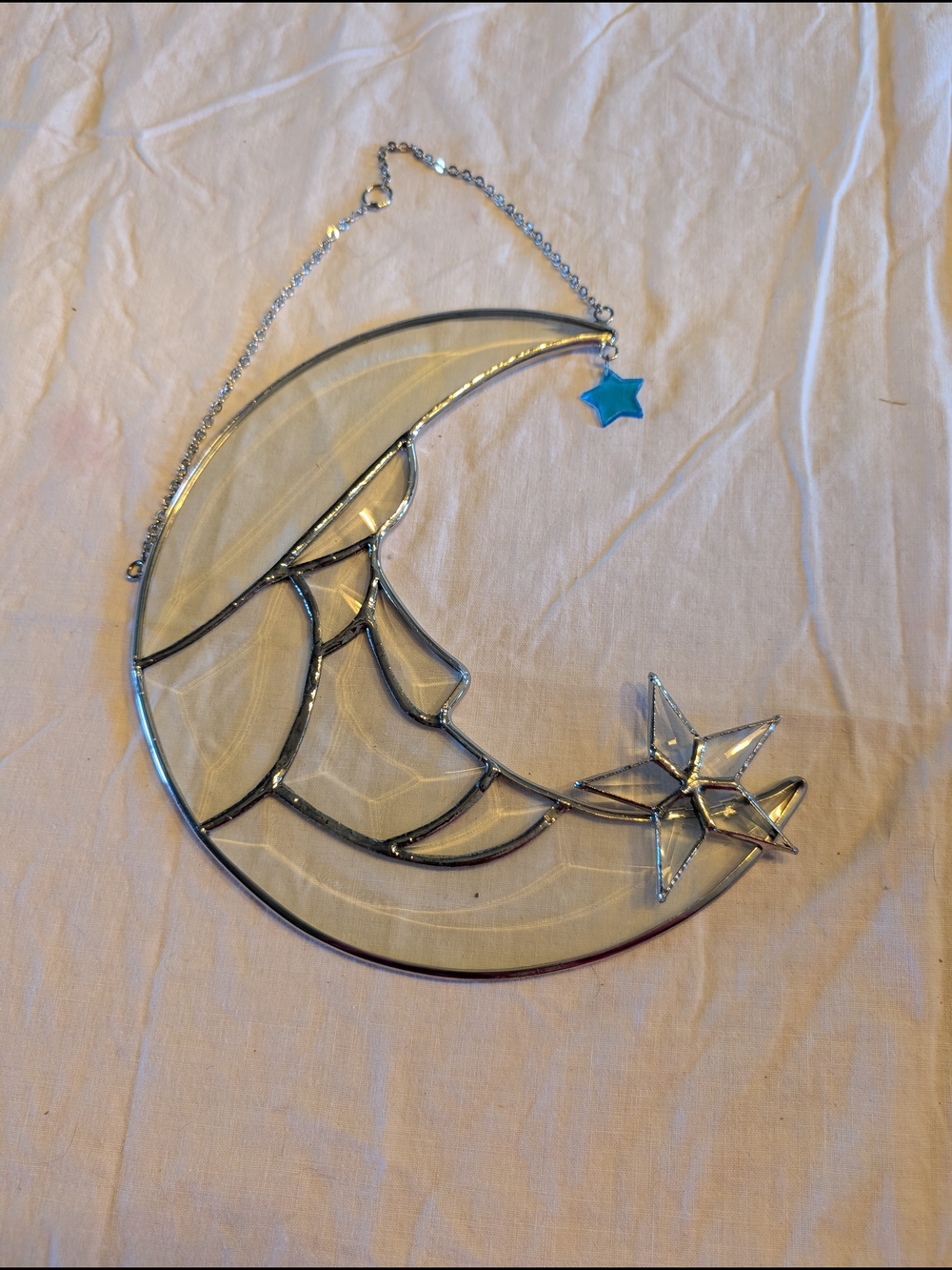 2/40$ Vintage Clear Crescent Glass Moon Wall Hanging with Blue Star